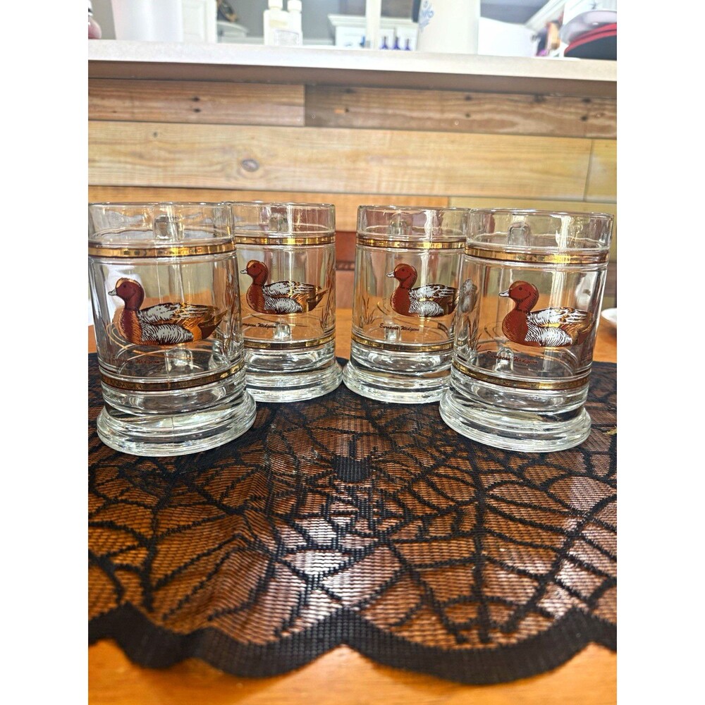 Vintage Culver European Widgeon Duck Beer Mugs Steins Set of 4 22k Gold MCM